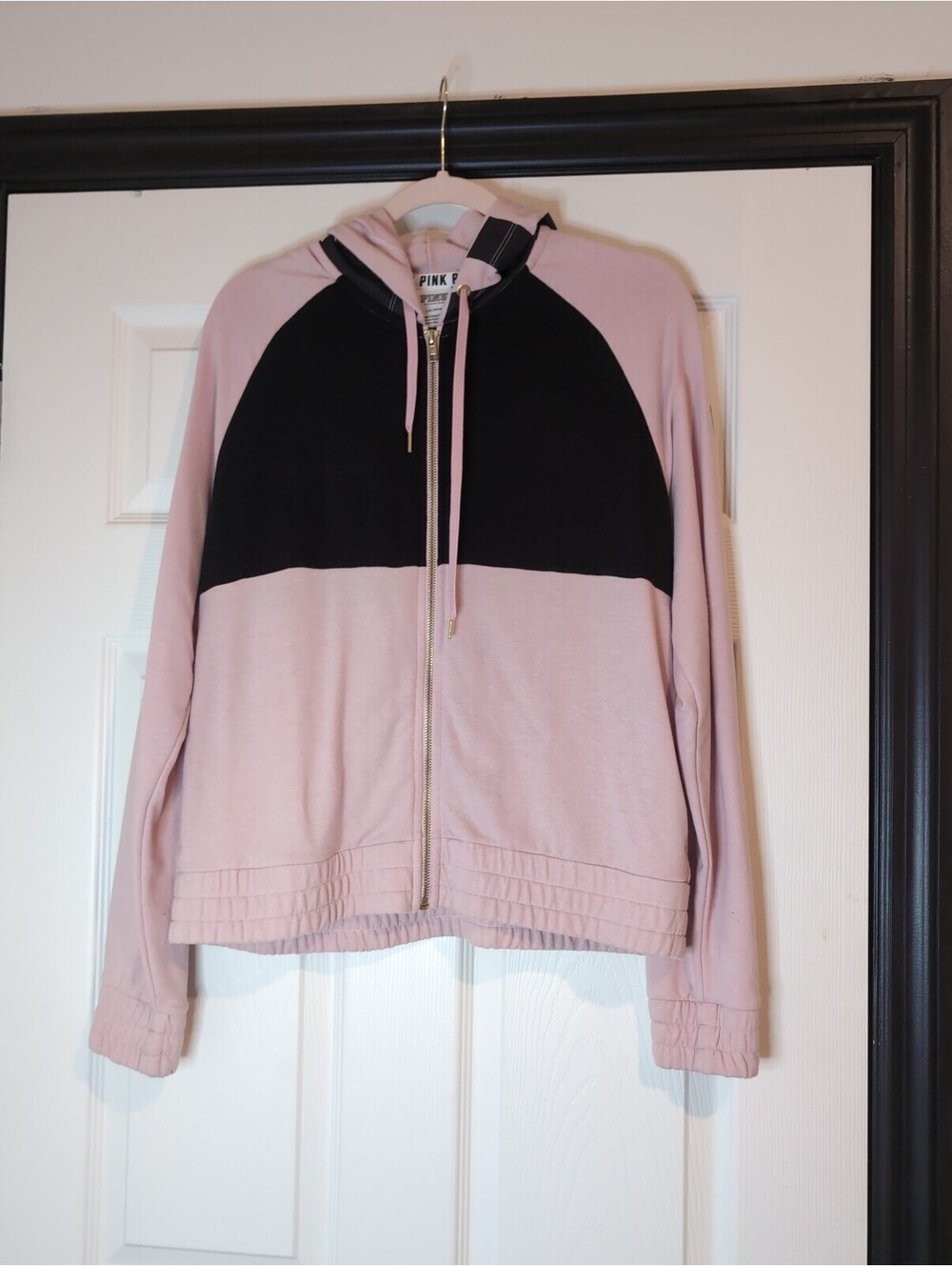 Large VS Pink colorblock zip up hoodie